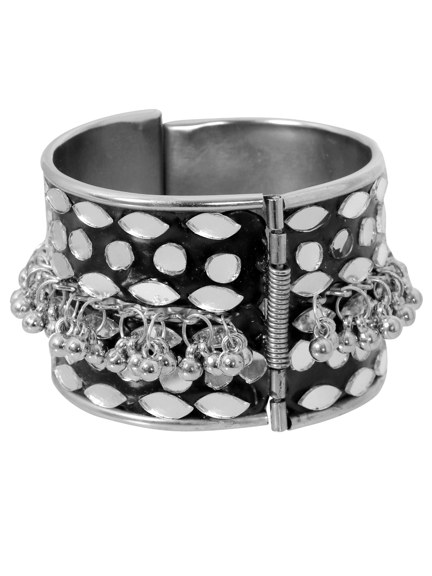 Exotic Ghungroo Black Cuff Bracelet, Oxidized Silver Jewelry for Women, Boho Fashion