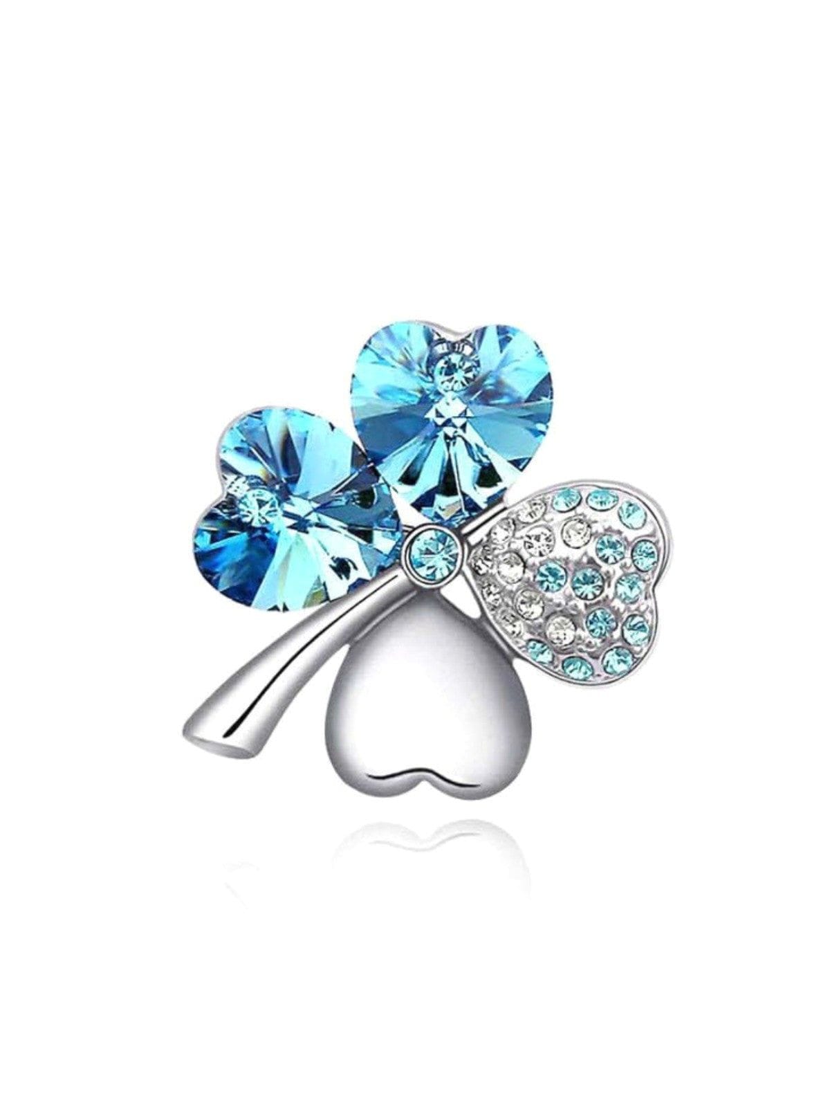 Clover Charm Heart Jewel Brooch, Crystal Fashion Pin for Dresses & Formal Outfits