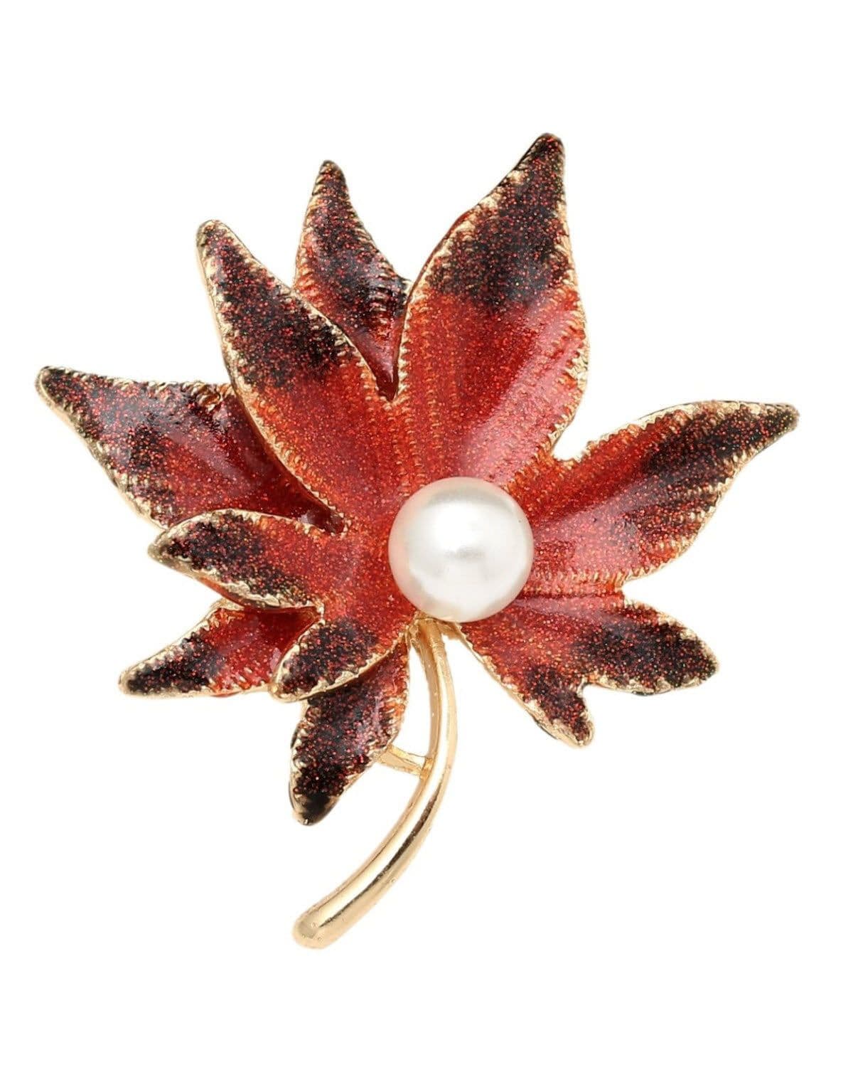 Radiant Red Leaf Brooch for Men's Sherwani – Elegant Indian Wedding Accessory