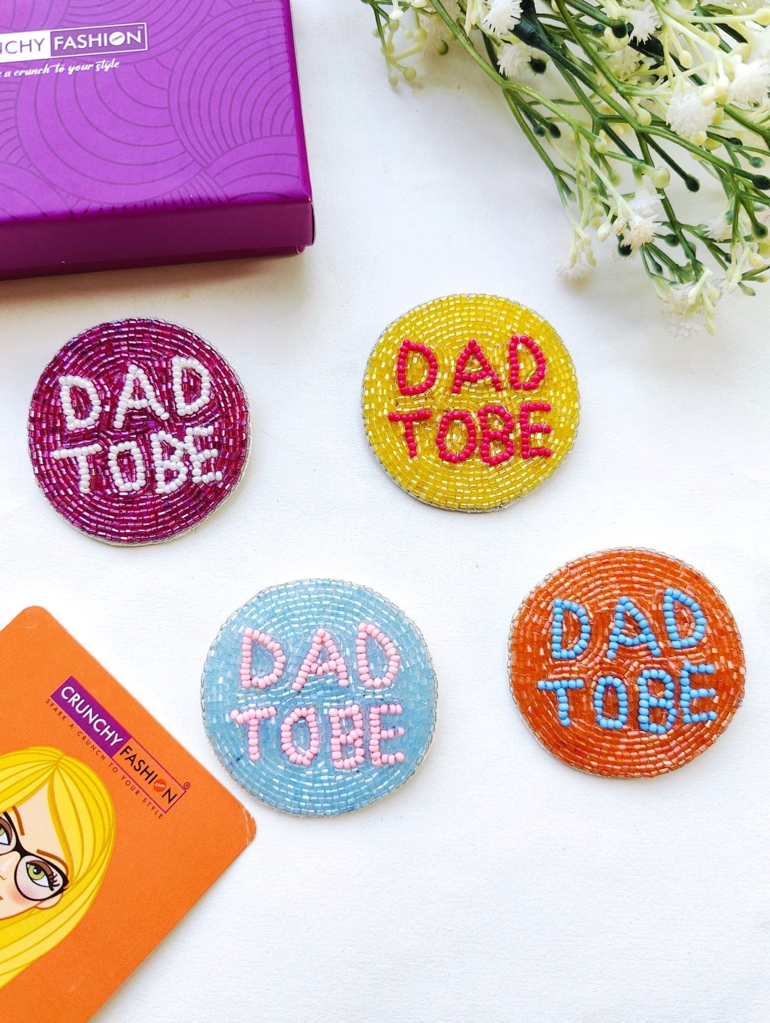 Elevate Your Look with Sky Blue 'Dad to Be' Handmade Beaded Brooch