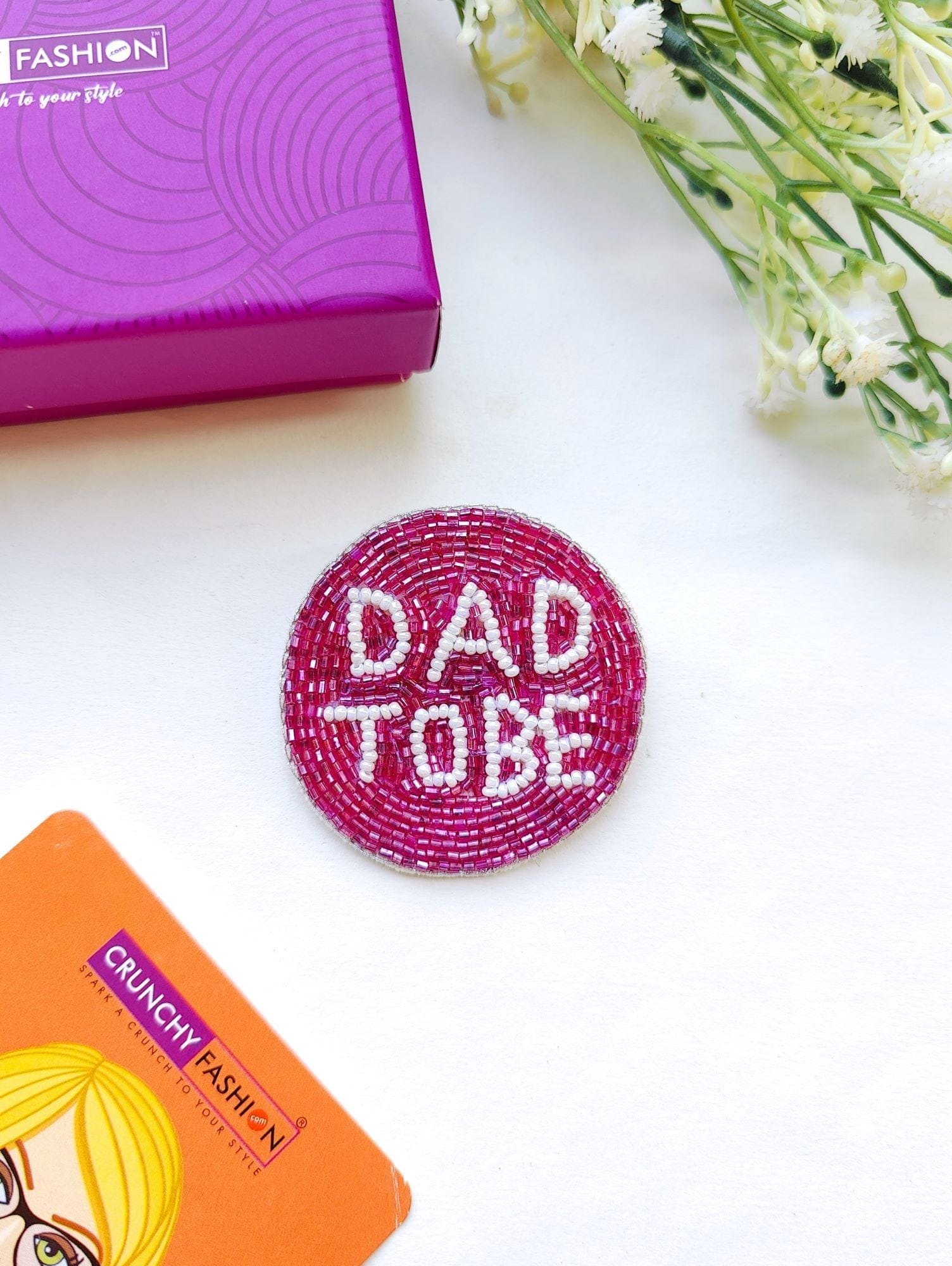Handmade Pink Dad to Be Beaded Brooch for Boho Party, Gifts, Maternity Photo Props