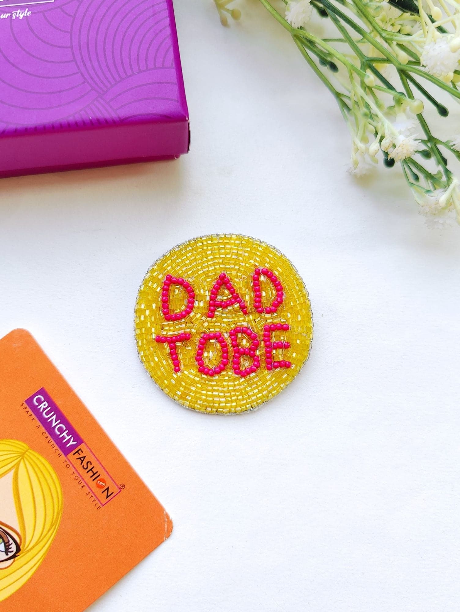 Dad-to-Be's Radiant Yellow Handmade Beaded Brooch for Maternity Photoshoots