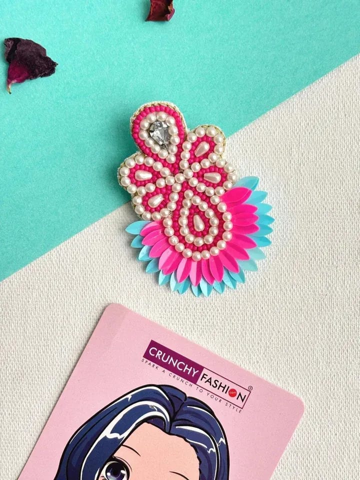 Blossom in Pink: Handcrafted Beaded Flower Brooch for Boho Party Wear