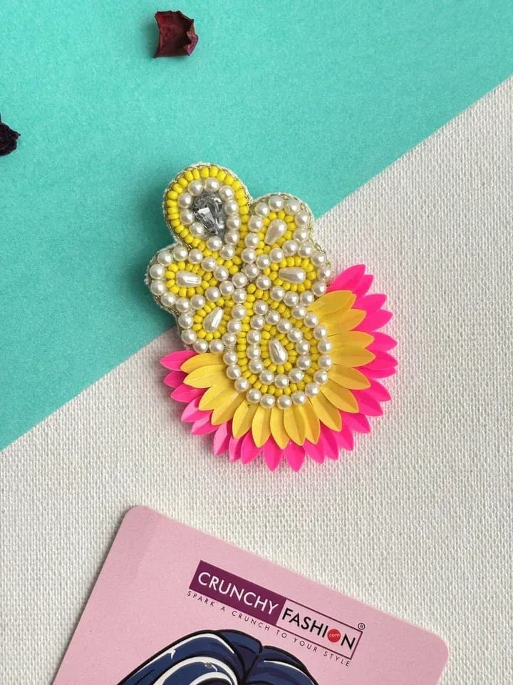 Bloom in Sunshine - Yellow Flower Handmade Beaded Brooch