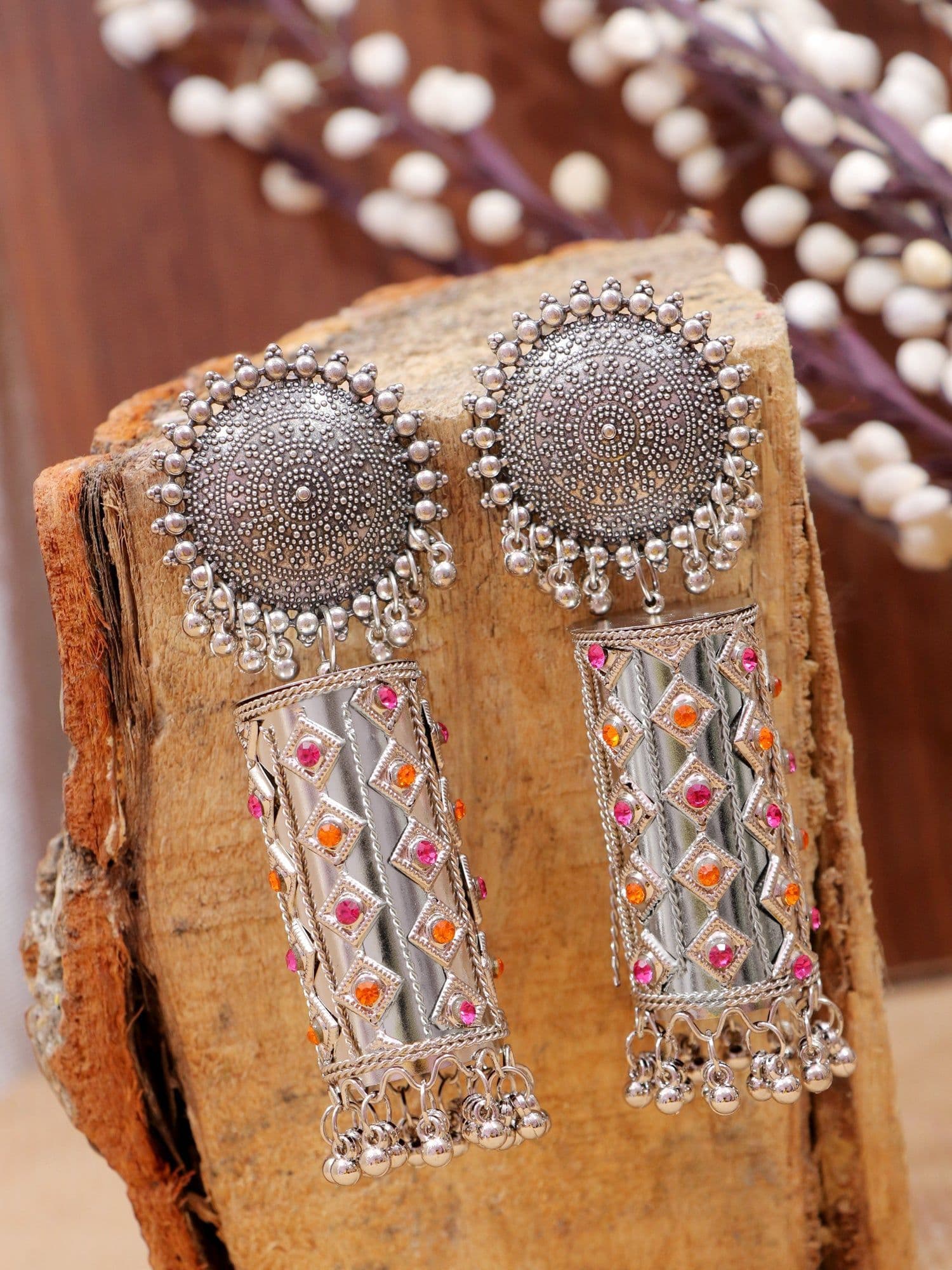 Oxidised Silver Earrings with Multicolor Beads for Girls - Stylish Ethnic Jewelry