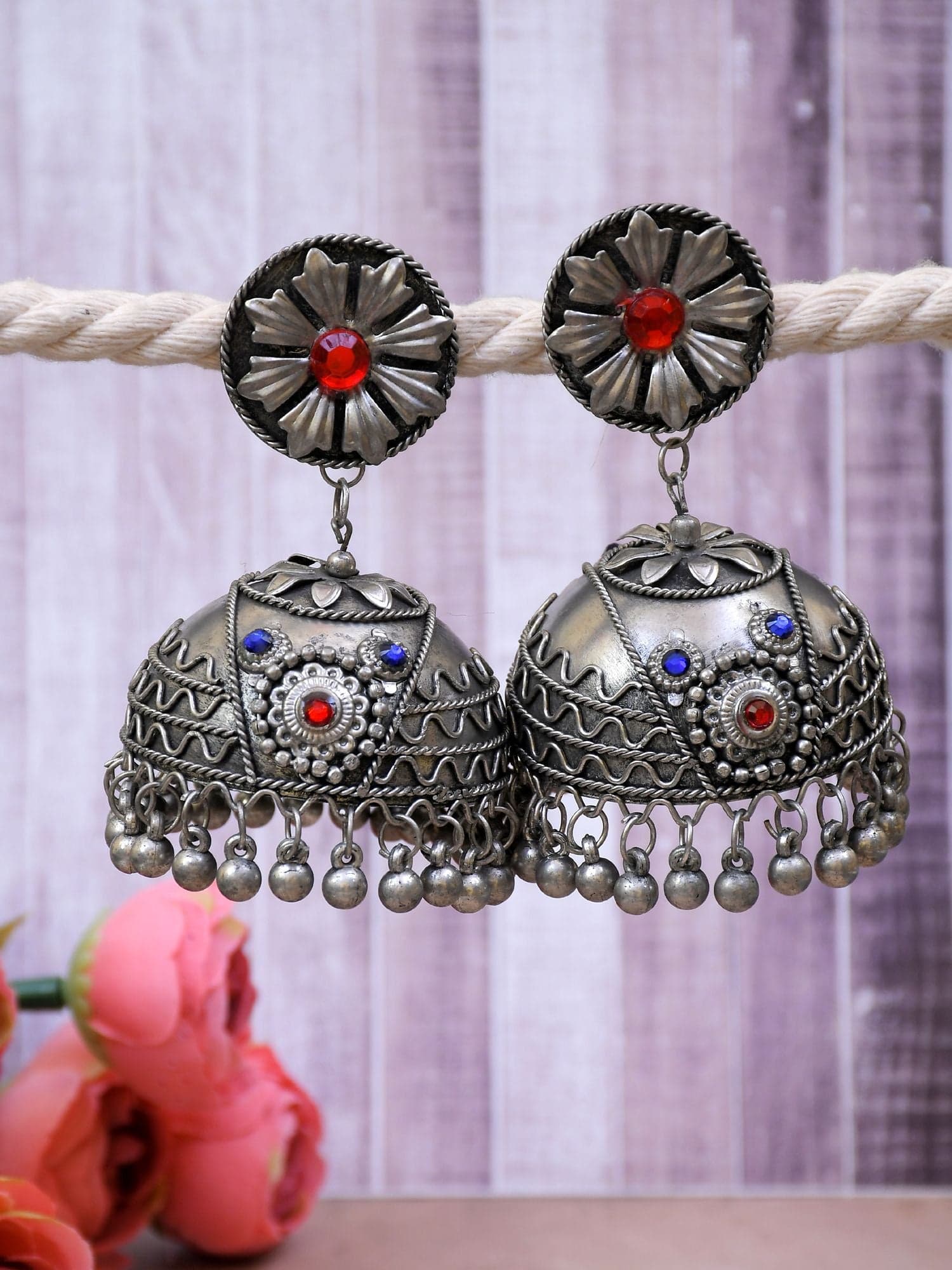 Big Silver Pakistani Design: Oxidized Jhumka Earrings–Hint of Tradition