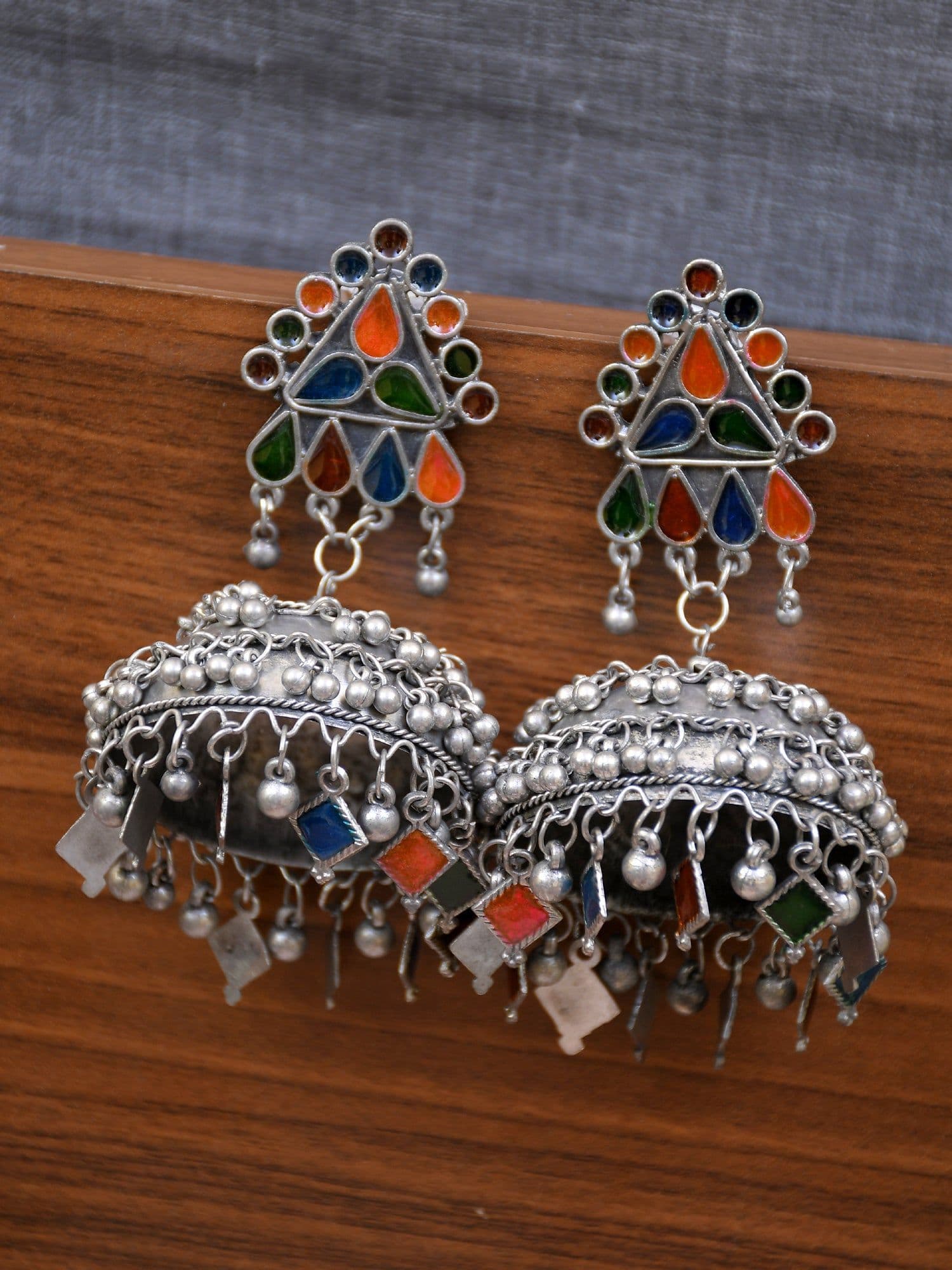 Bollywood Blast Oxidised Silver Jhumka Earrings, Pakistani Style, Party Jewelry