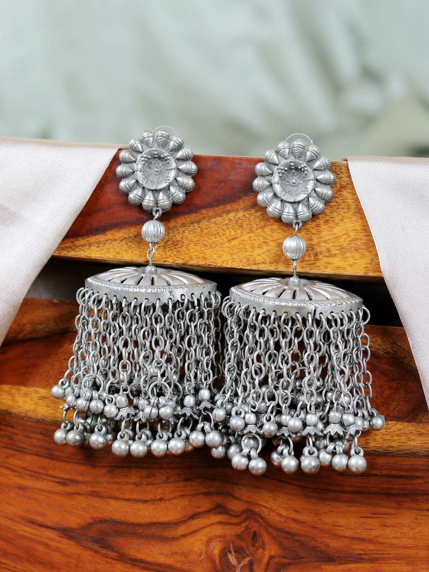 Banjara Bliss: Long Oxidised Silver Pakistani Jhumka Earrings
