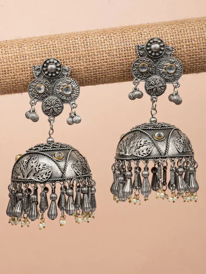 Oxidised Silver Pakistani Jhumka Earrings – Big, Bold Statement Jewelry for Women