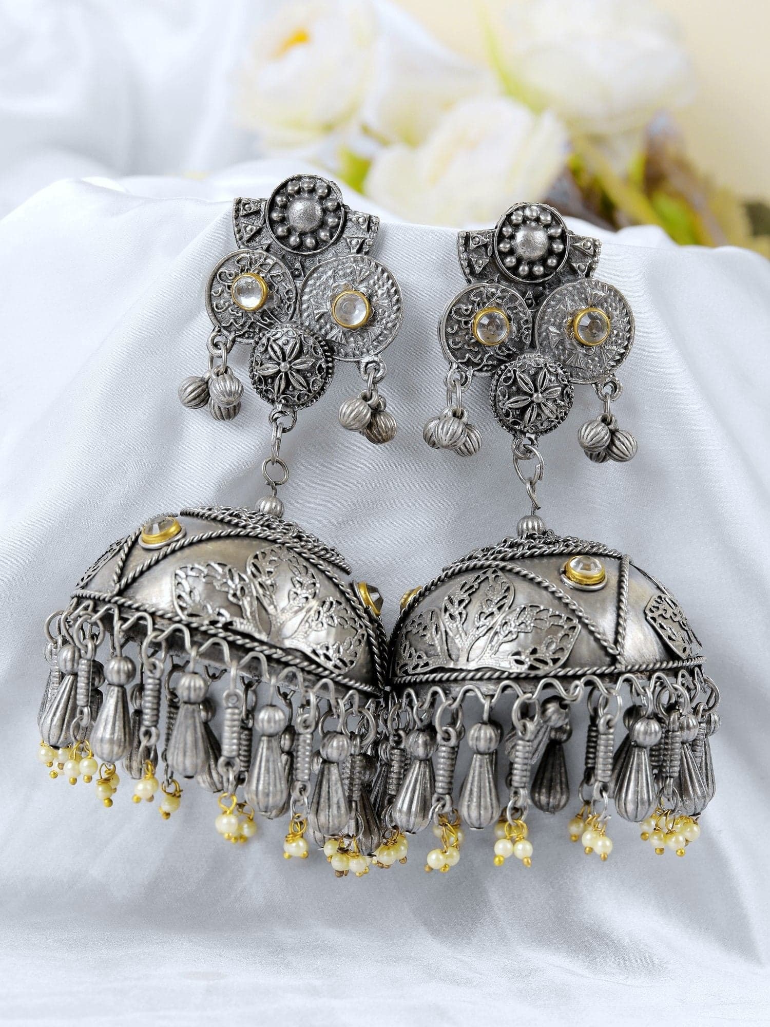 Authentic Pakistani Silver Banjara Jhumka Earrings – Long Oxidised Statement Jewelry
