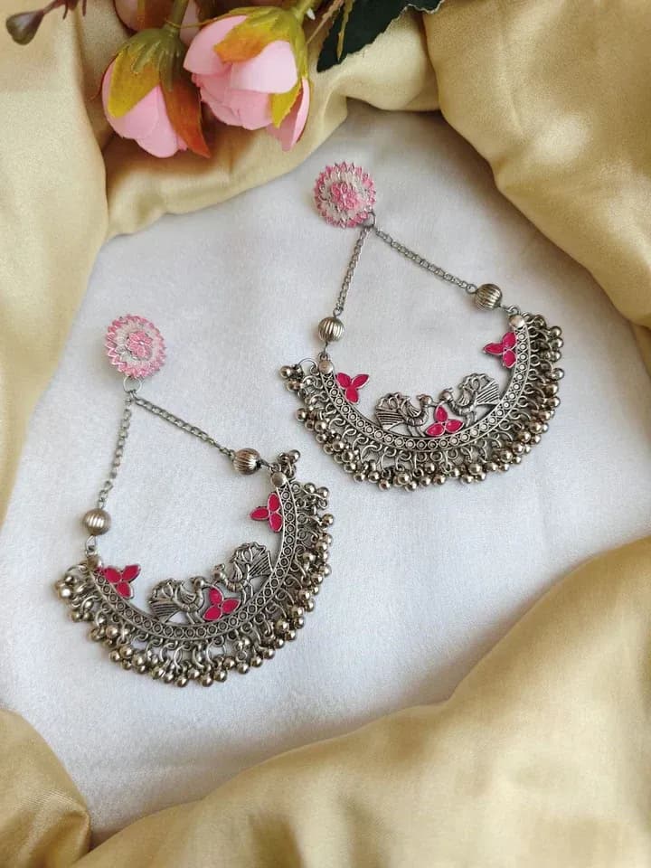 Enchanting Silver Sparkle - Designer Oxidised Jhumka Earrings