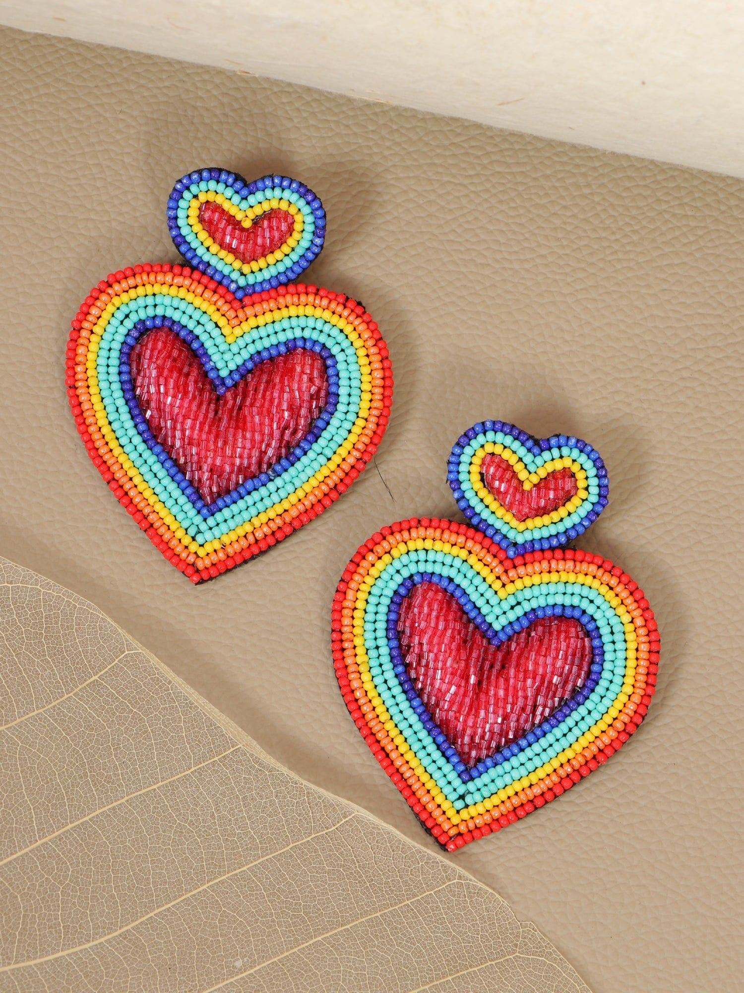 Handcrafted Vibrant Heart Beaded Earrings, Unique Handmade Jewelry Gift for Her