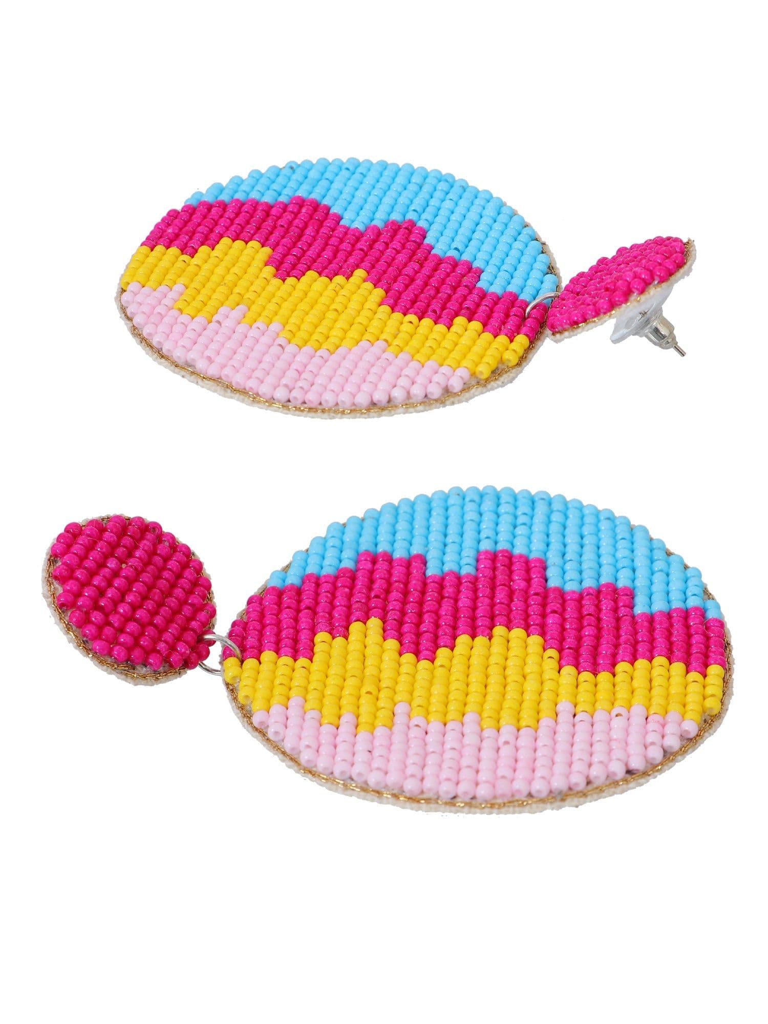 Finessed Finery: Handmade Beaded Round Earrings for Women, Girls - Online Jewelry