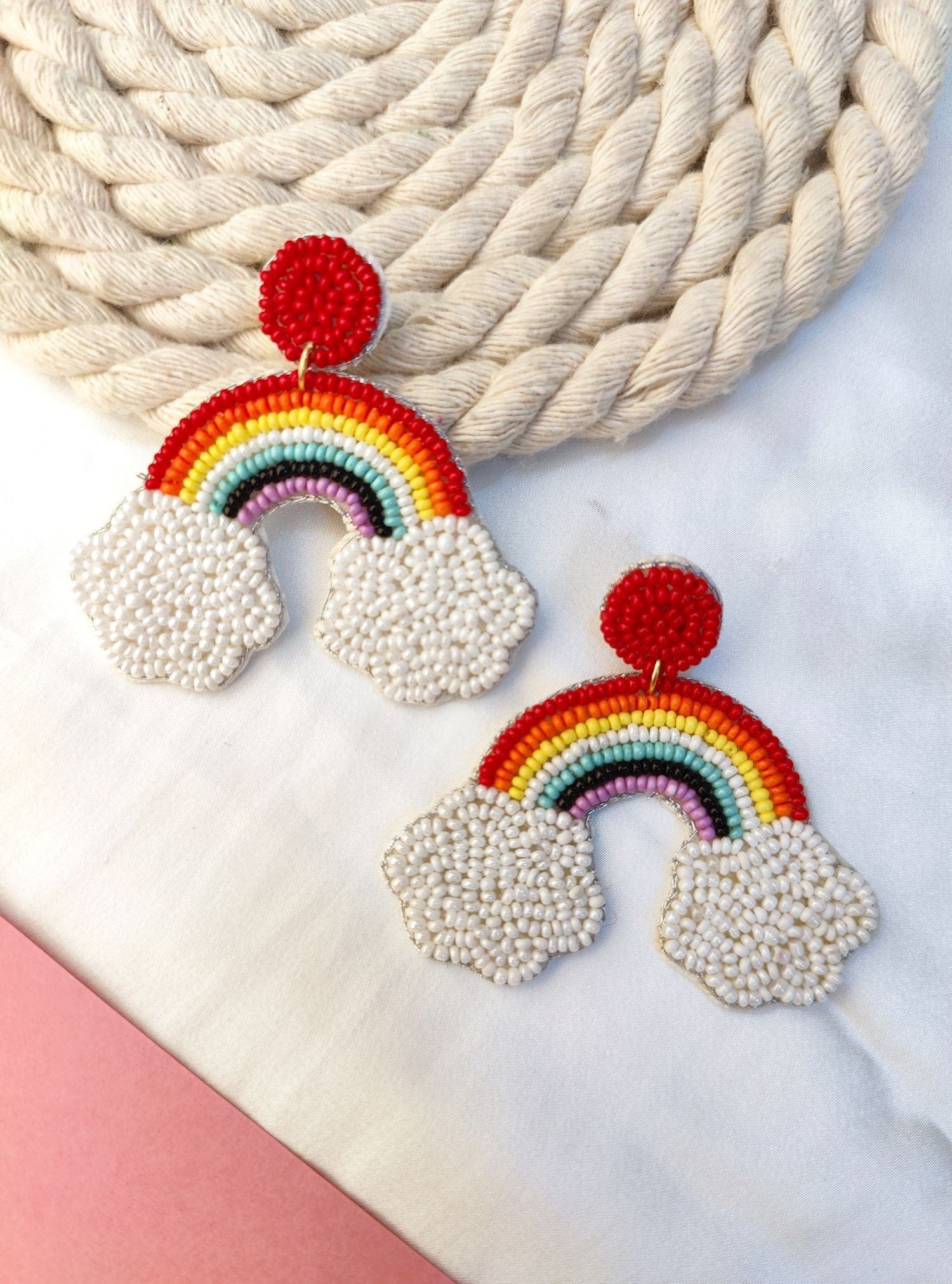 Rainbow Radiance: Handmade Beaded Drop Earrings in Vibrant Rainbow Colours