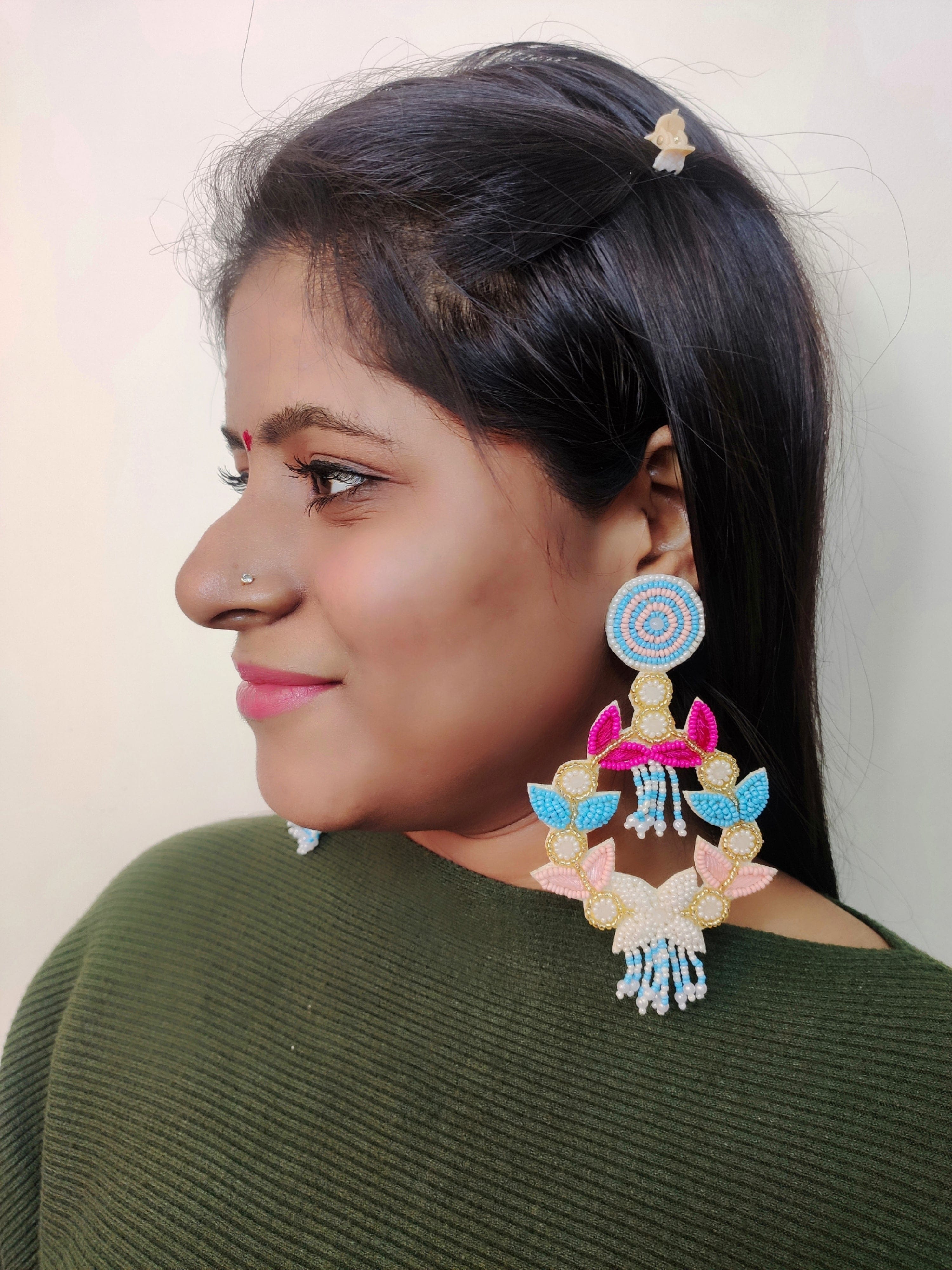 Handmade Beaded Drop Earrings – Stylish Dangle Jewelry for Girls & Women Gift