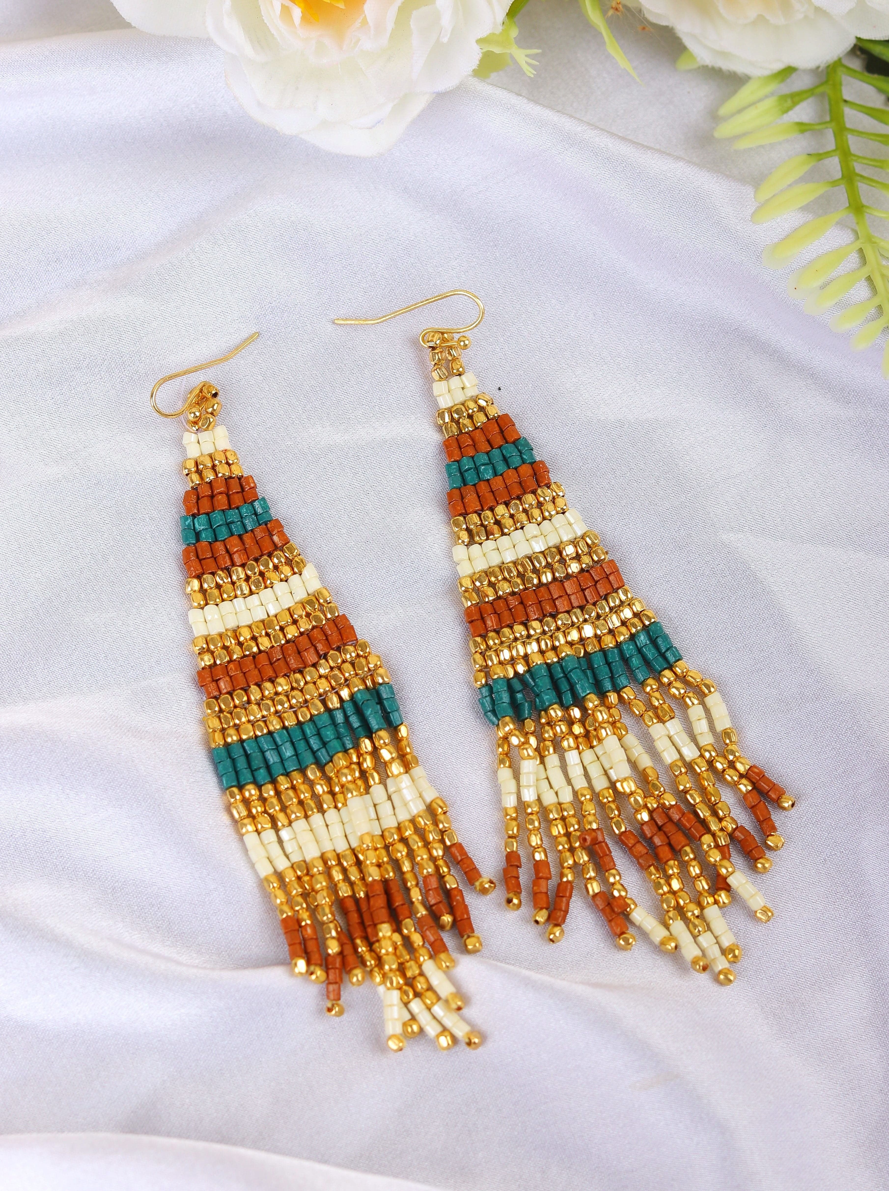 Vibrantly Multicolored, Handmade Long Earrings with Quirky Embroidery