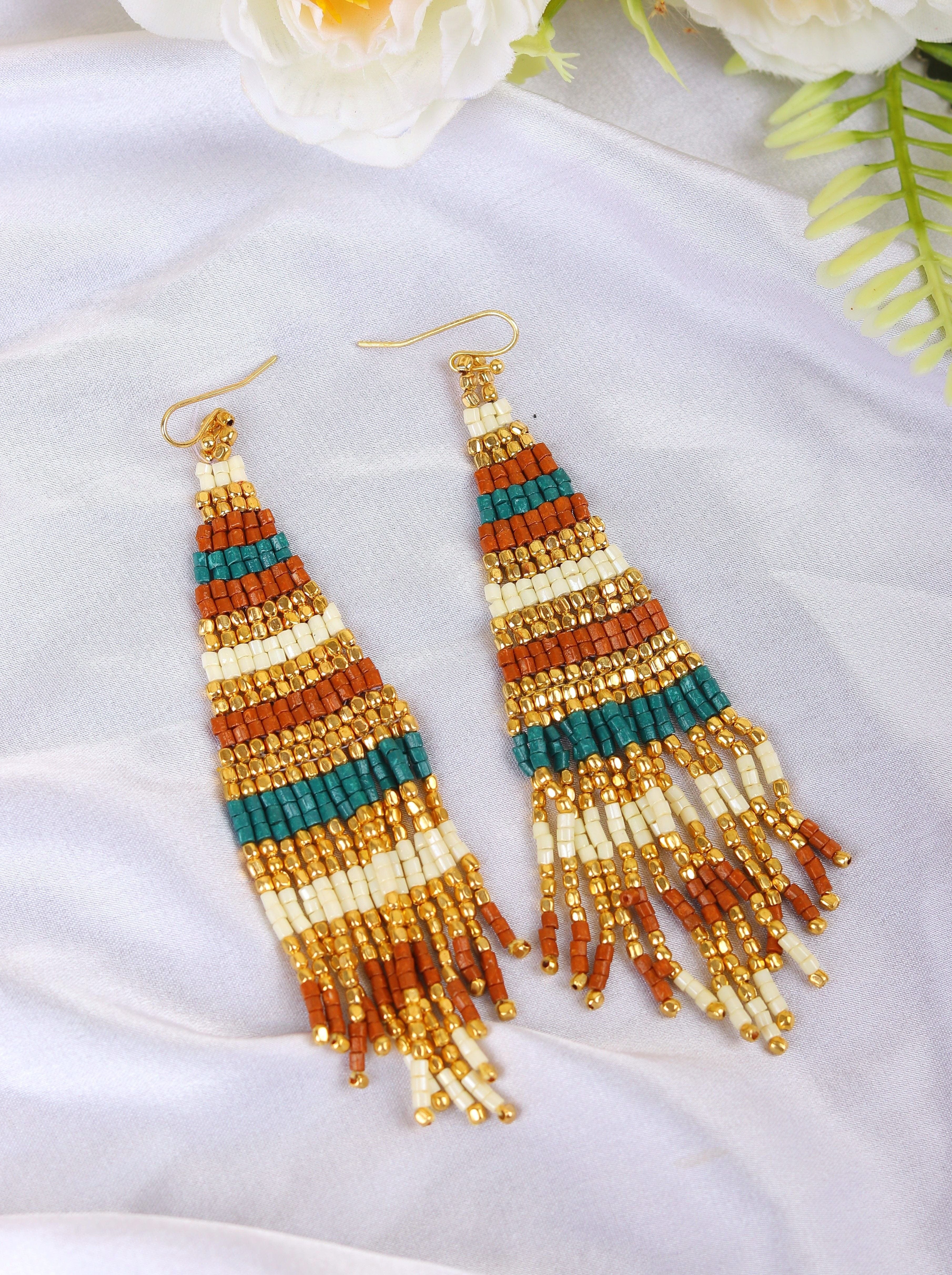 Vibrantly Multicolored, Handmade Long Earrings with Quirky Embroidery