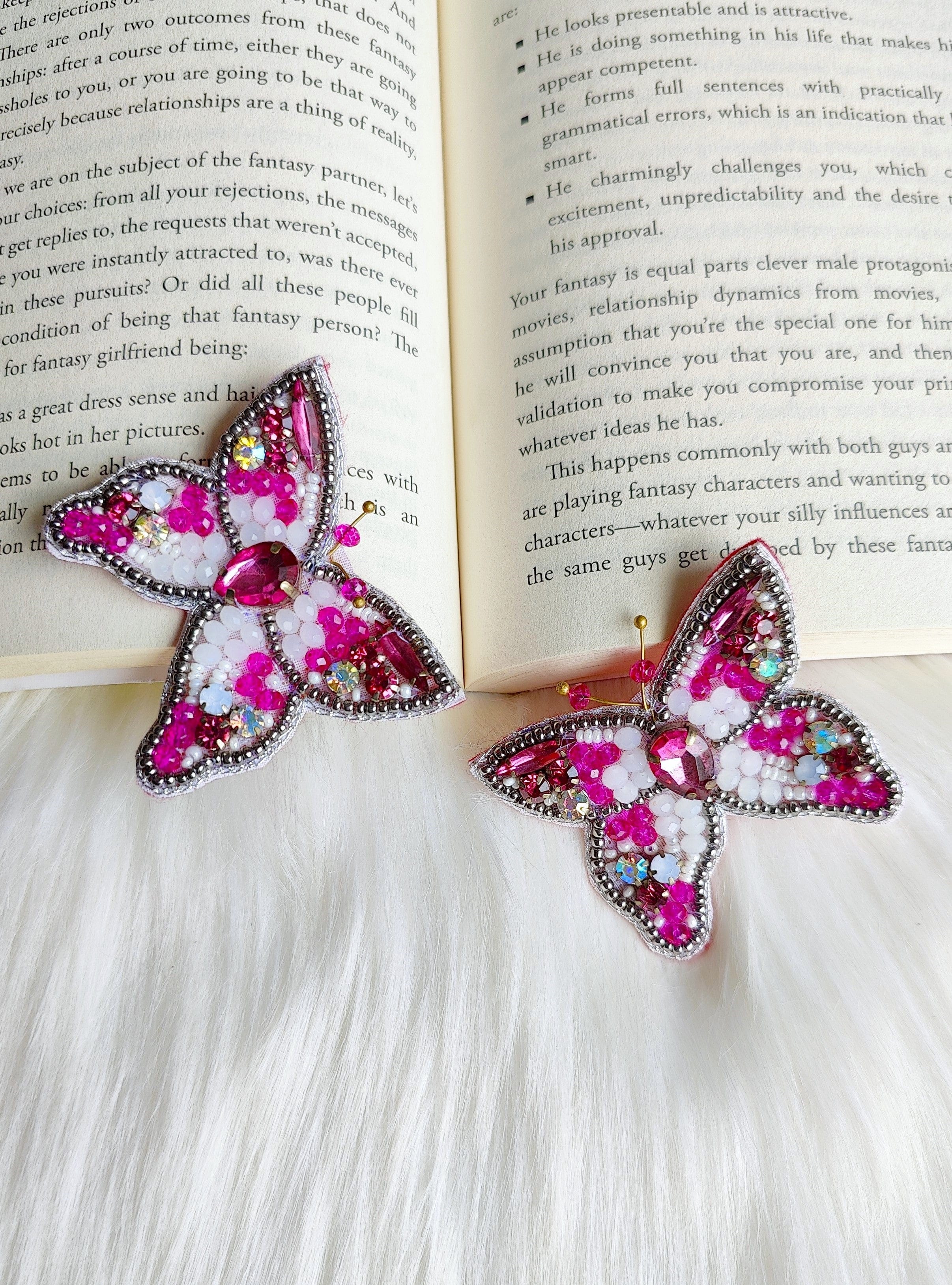 Handcrafted Festive Flutter: Quirky Pink Butterfly Beaded Earrings