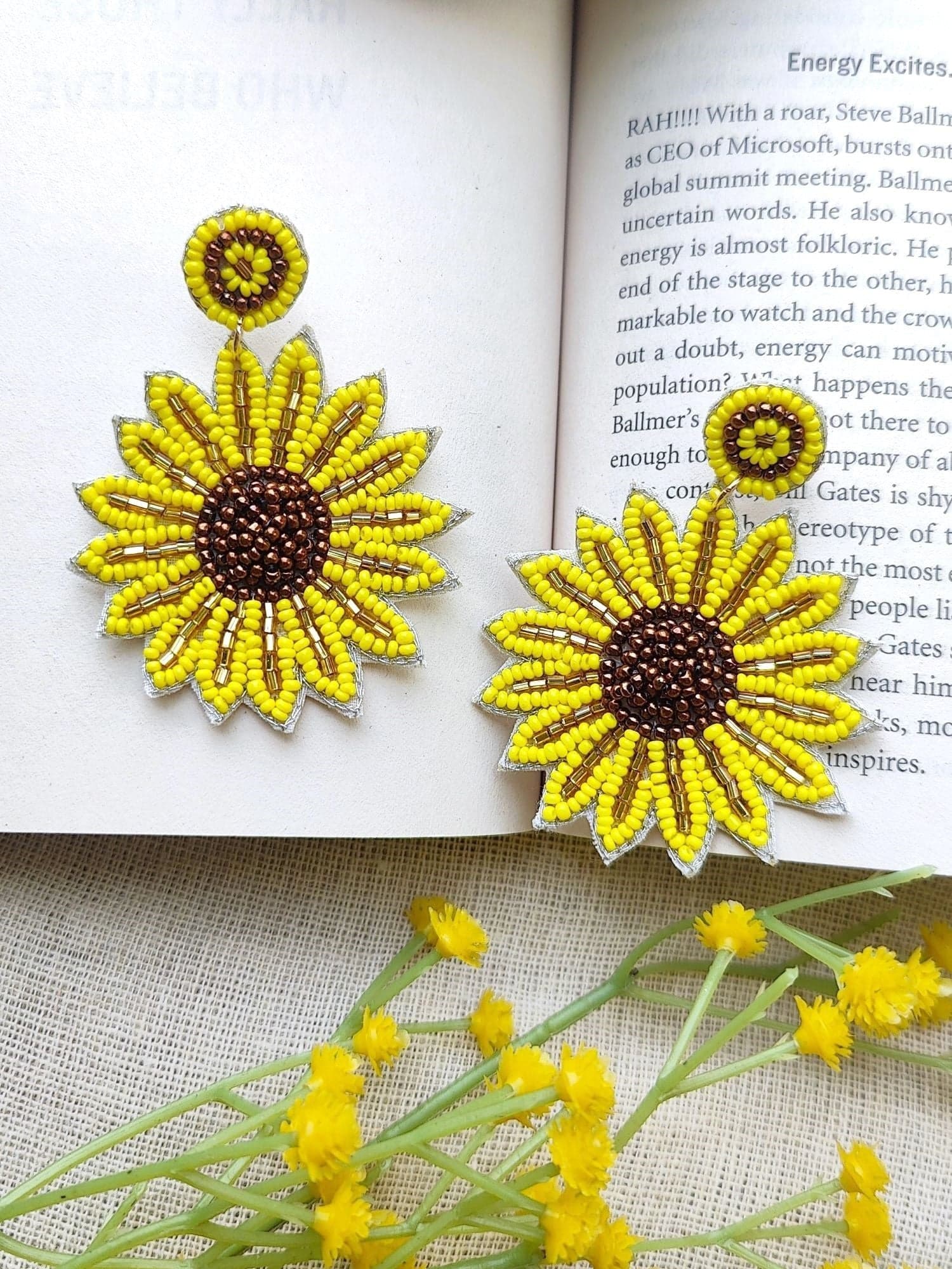Handcrafted Sunflower Extravaganza: Beaded Summer Earrings for Women