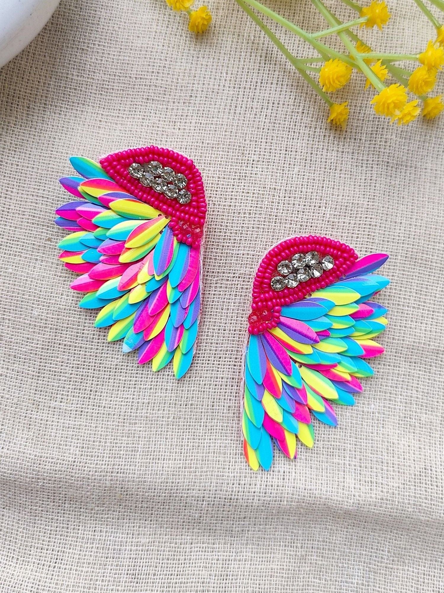 Sparkling Rainbow Wings Stud Earrings for Women | Girls – Handcrafted Jewelry Gift