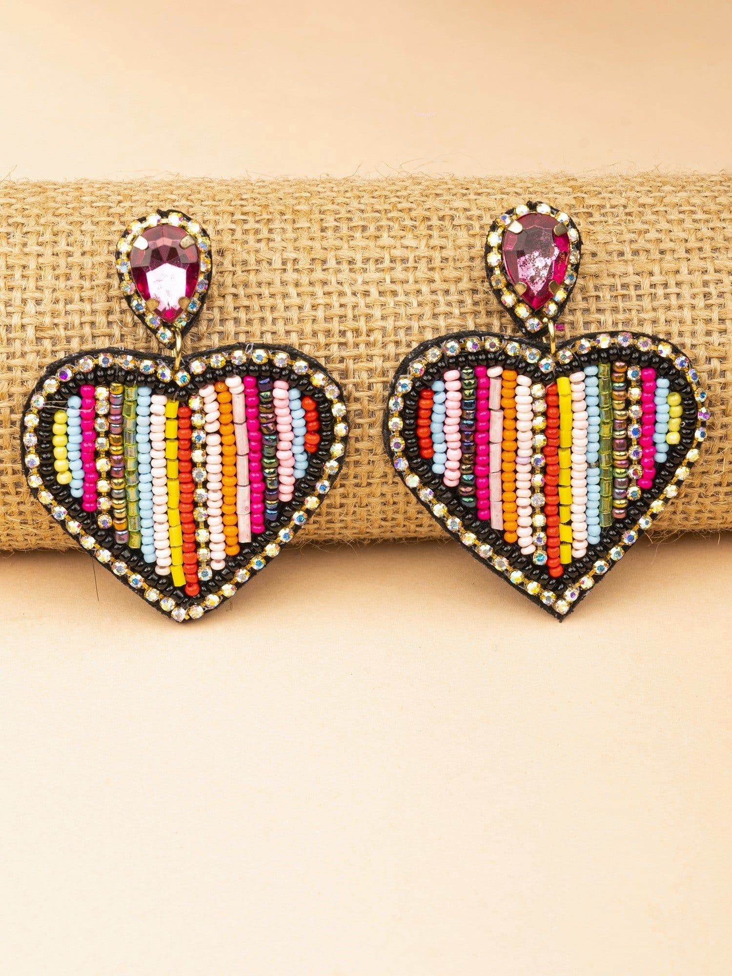 Fancy Handmade Party-Perfect Multicolor Heart Beaded Earrings
