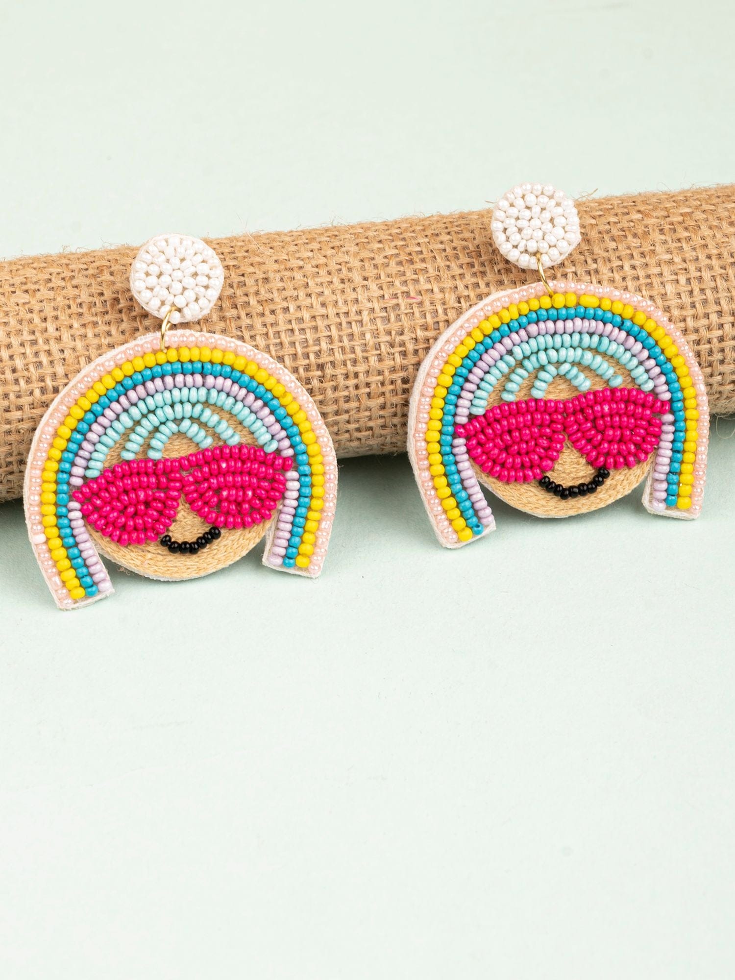 Funky Girl Face Multicolor Drop Earrings | Lightweight Beaded Gift Jewelry for Her
