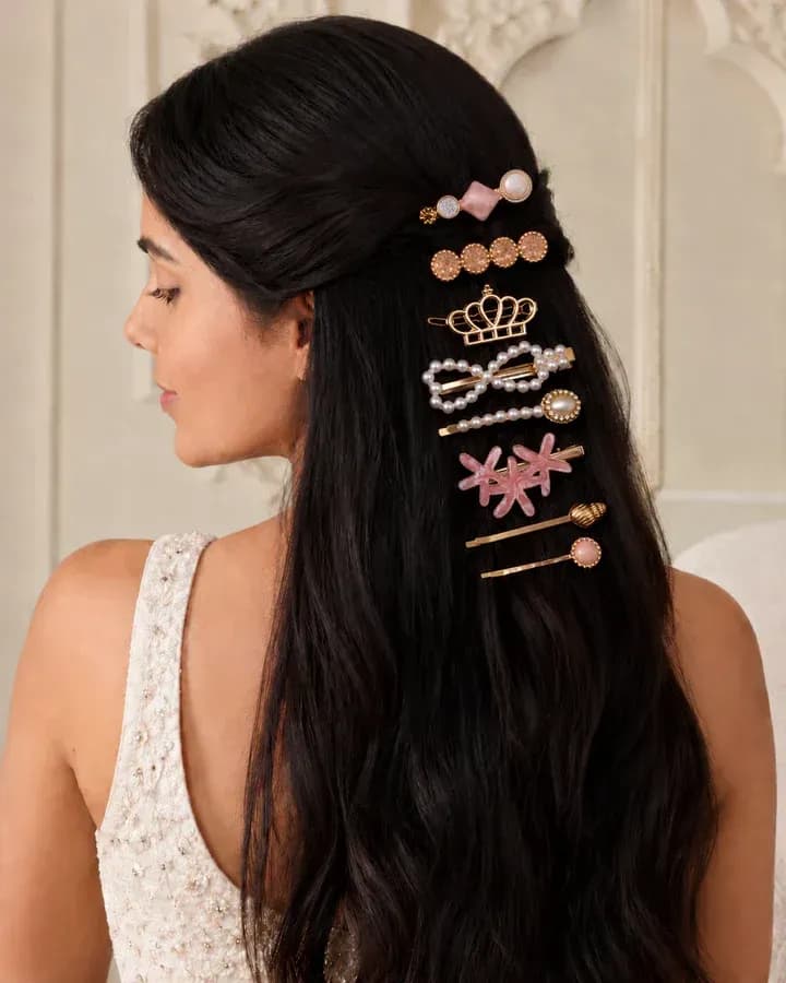 Golden Pearl Hair Clip, Pearlescent White Barrette for Women, Glamorous Style Accessory