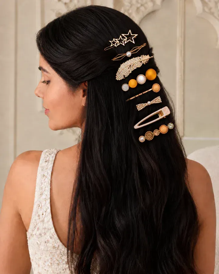 Stylish Golden Pearl Hair Clip – Elegant Hair Accessory for Weddings, Parties & Special Events