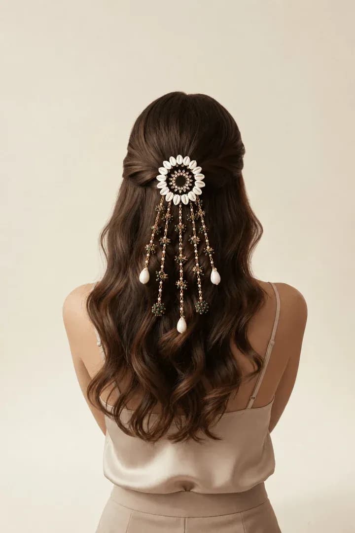 Bridal Sea Shell & Floral Hair Accessories for Open Hair Weddings, Mehndi Events
