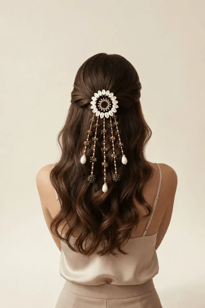 Bridal Sea Shell & Floral Hair Accessories for Open Hair Weddings, Mehndi Events