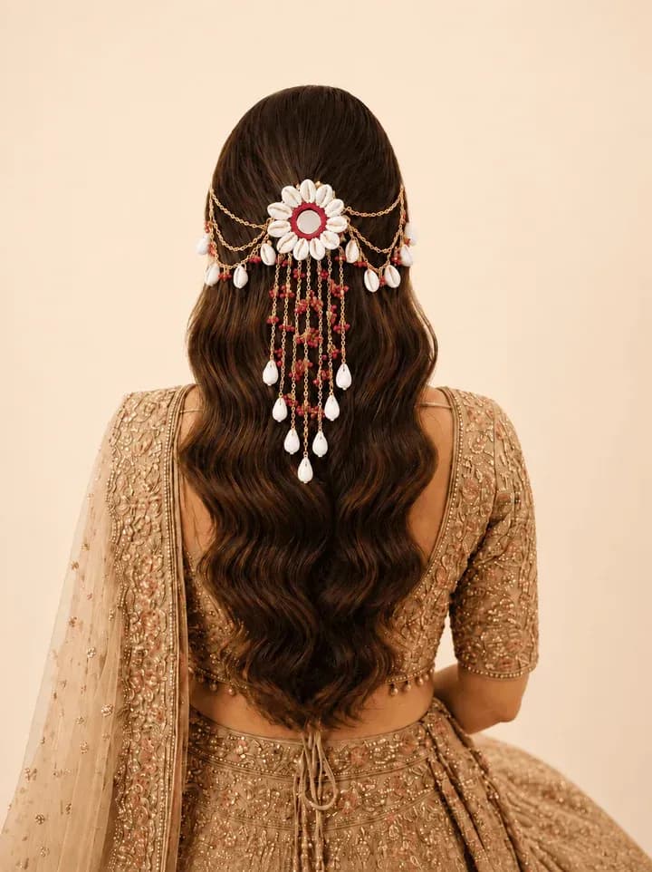 Handcrafted Shell & Pearl Bridal Hair Accessories | Haldi Pink Floral Add-ons for Weddings