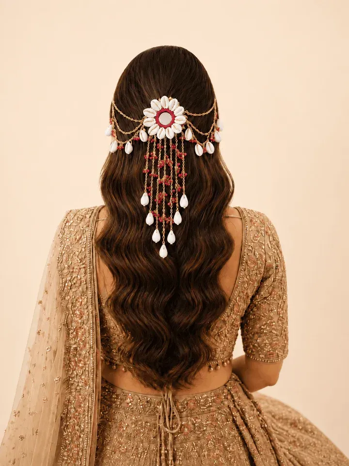 Handcrafted Shell & Pearl Bridal Hair Accessories | Haldi Pink Floral Add-ons for Weddings