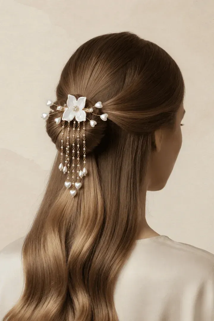 Bridal Blossom Shell & Pearl Hair Accessories, Floral Hair Clip for Women, Wedding Jewelry