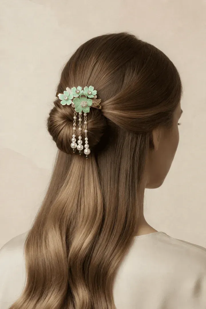 Shell & Pearl Adorn - Floral Hair Clip for Women, Handmade Accessory
