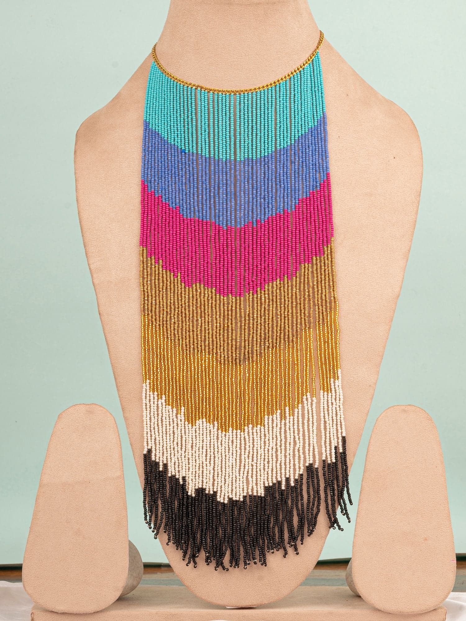 Boho Beach Bliss: Multicolored Waterfall Beaded Necklace