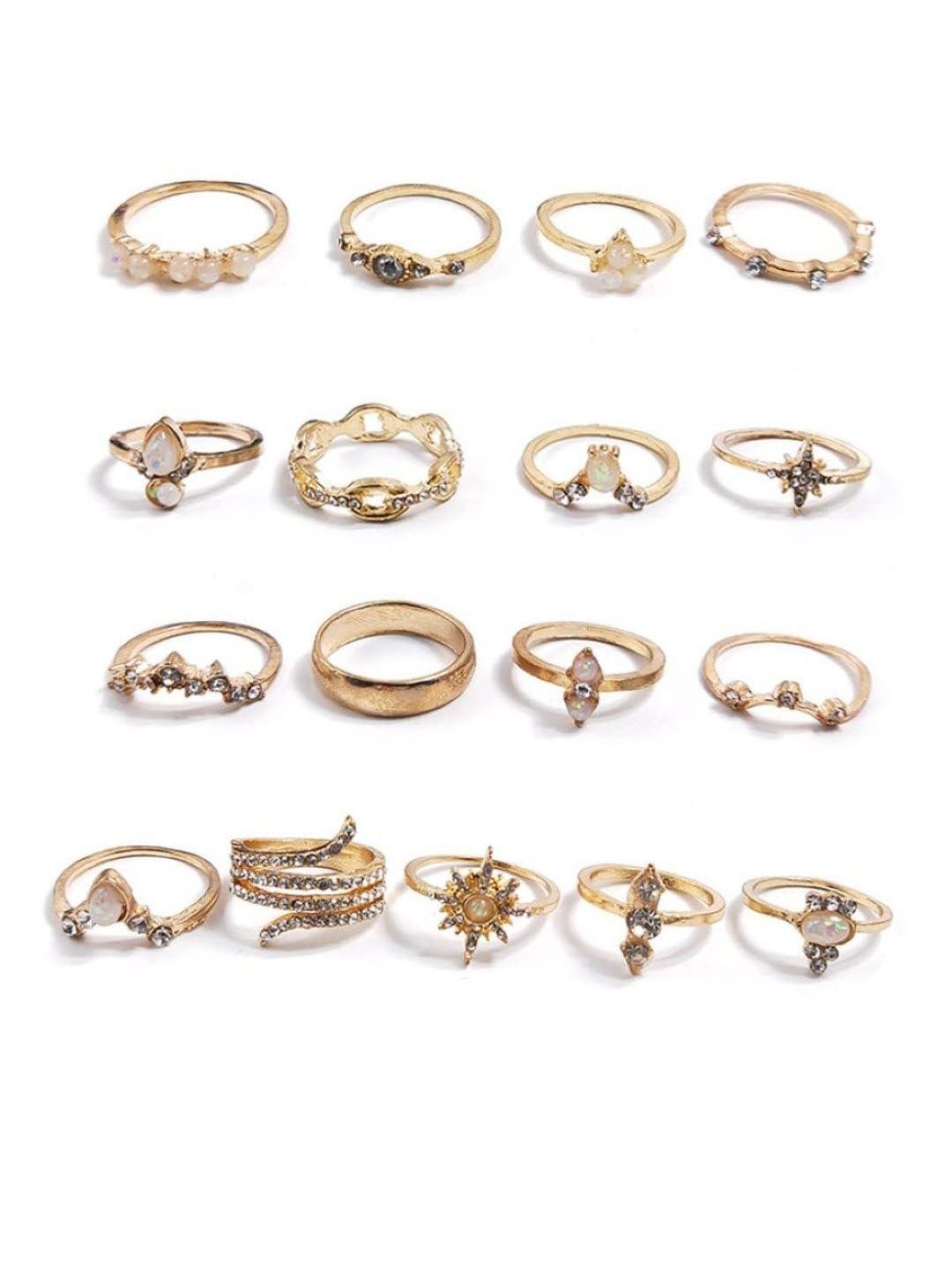 Boho Bliss: Golden Girls Midi Rings Set of 15 | Everyday Boho Fashion Jewelry