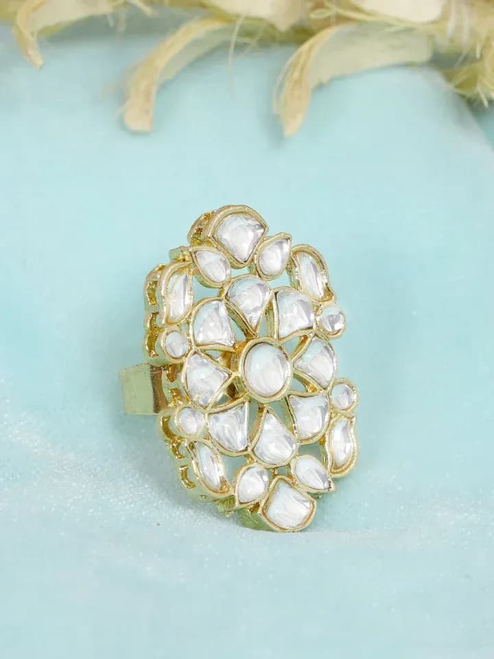 Golden Quest Gold Plated White Kundani Party Wear Rings for Women, Elegant Jewelry Gift