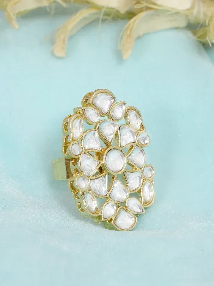 Golden Quest Gold Plated White Kundani Party Wear Rings for Women, Elegant Jewelry Gift