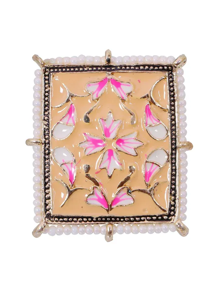Peach Meenakari Flower Design Party Ring, Golden Elegance, Party Jewellery for Women