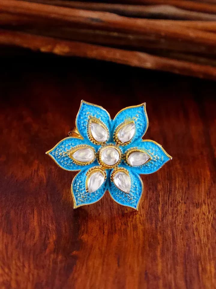 Express Your Style with Meenakari Sky Blue Flower Ring for Parties