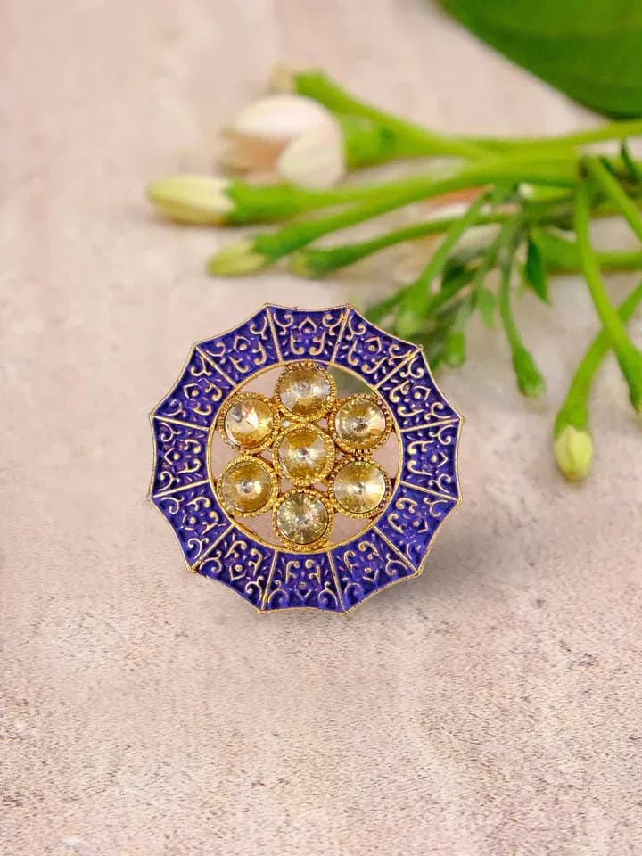 Gold Plated Blue Meenakari Rings - Party Wear Statement Pieces