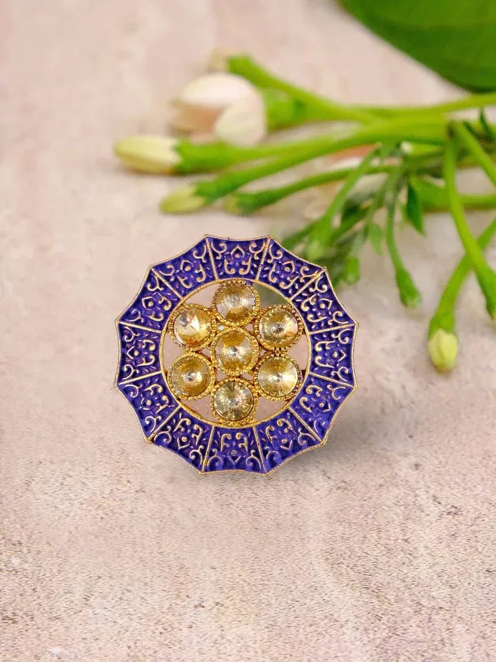Gold Plated Blue Meenakari Rings - Party Wear Statement Pieces