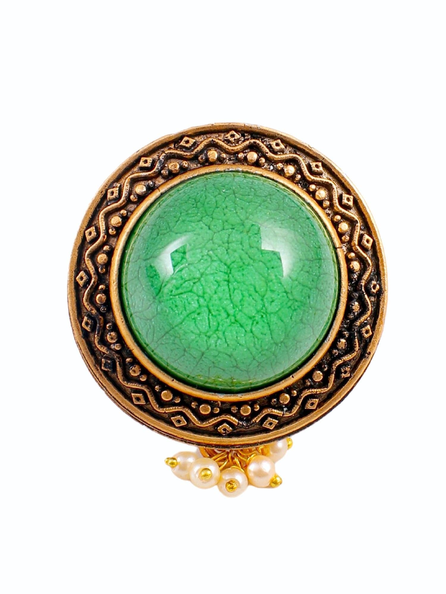 Elegant Emerald Ensemble: Antique Gold Adjustable Ring with Green Gem for Party