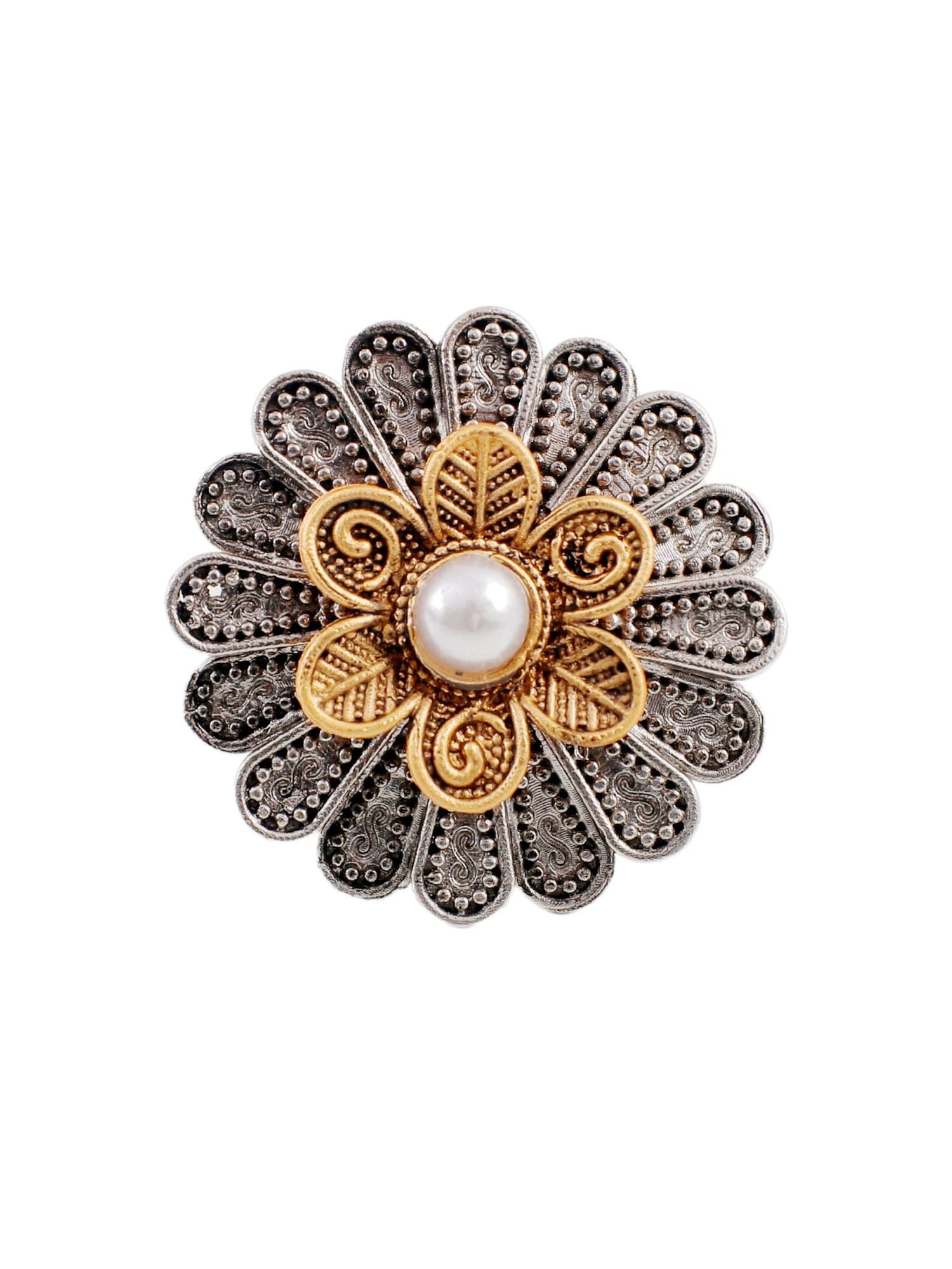 Blossom Elegance Adjustable Oxidized Silver Ring | Grand Flower Shape Jewelry