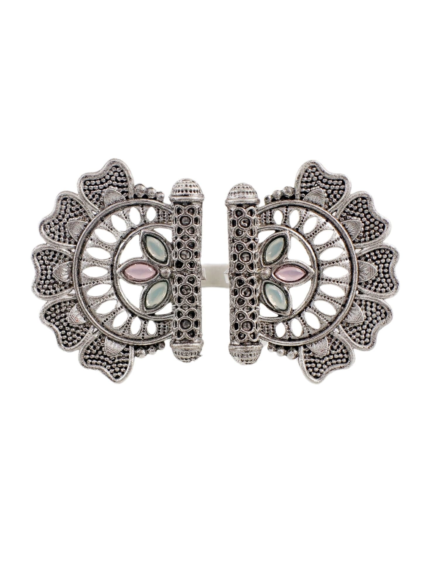 Unveil Your Style: The Pink-Mint Green Oxidized Silver Statement Ring
