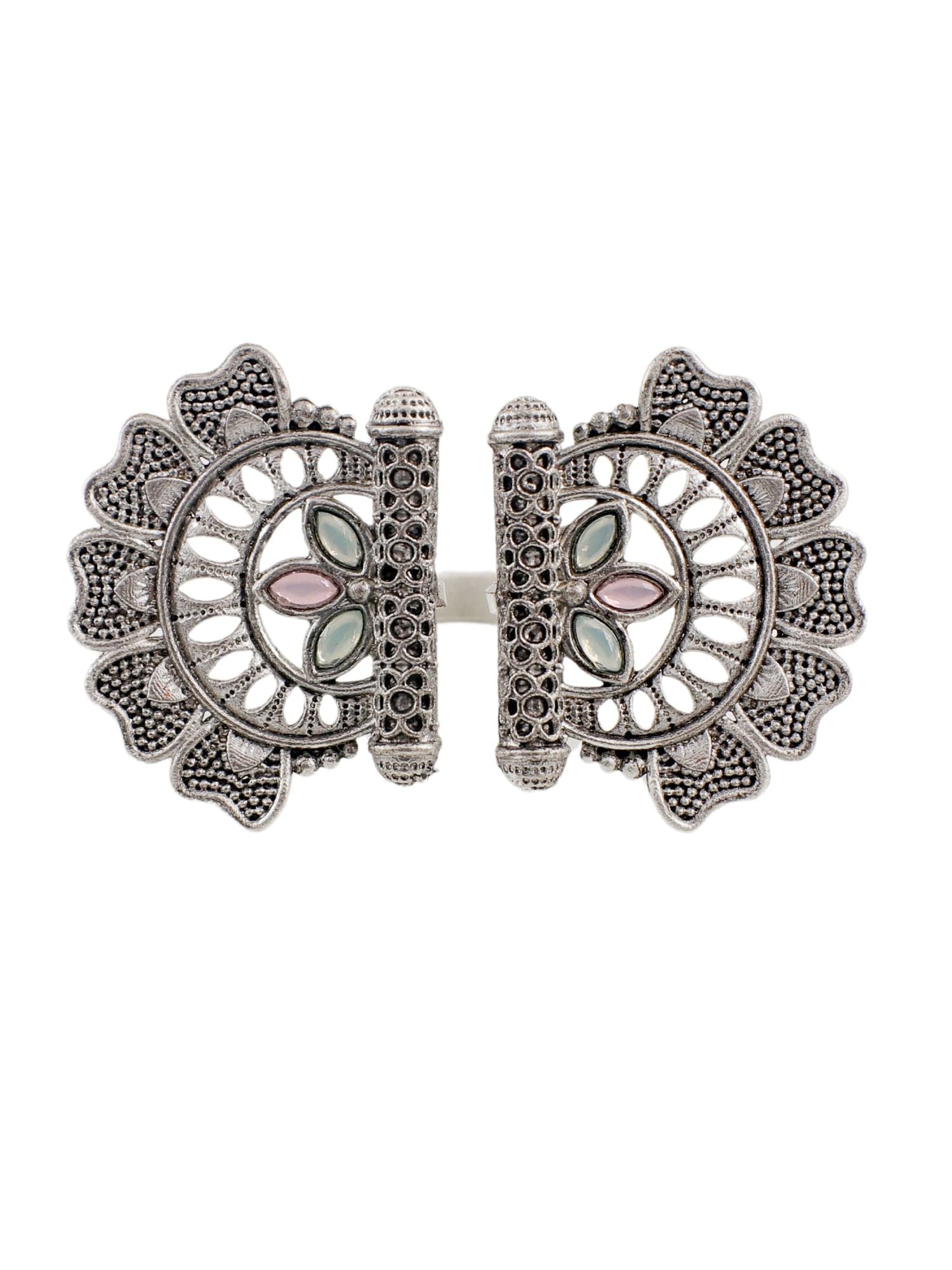 Unveil Your Style: The Pink-Mint Green Oxidized Silver Statement Ring
