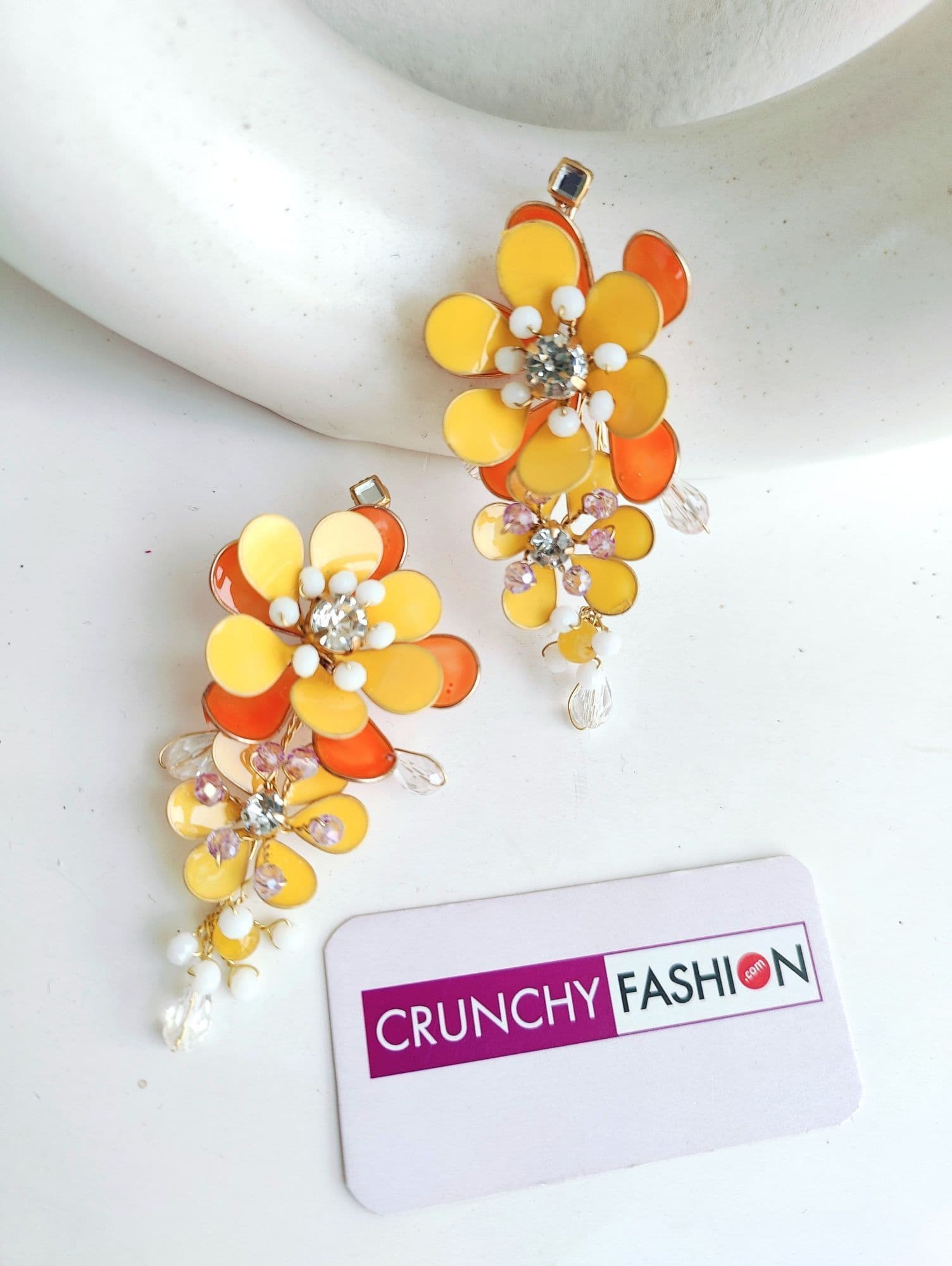 Pastel Yellow-Orange Resin Flower Earrings for Haldi Carnival, Luxe Handmade Jewelry