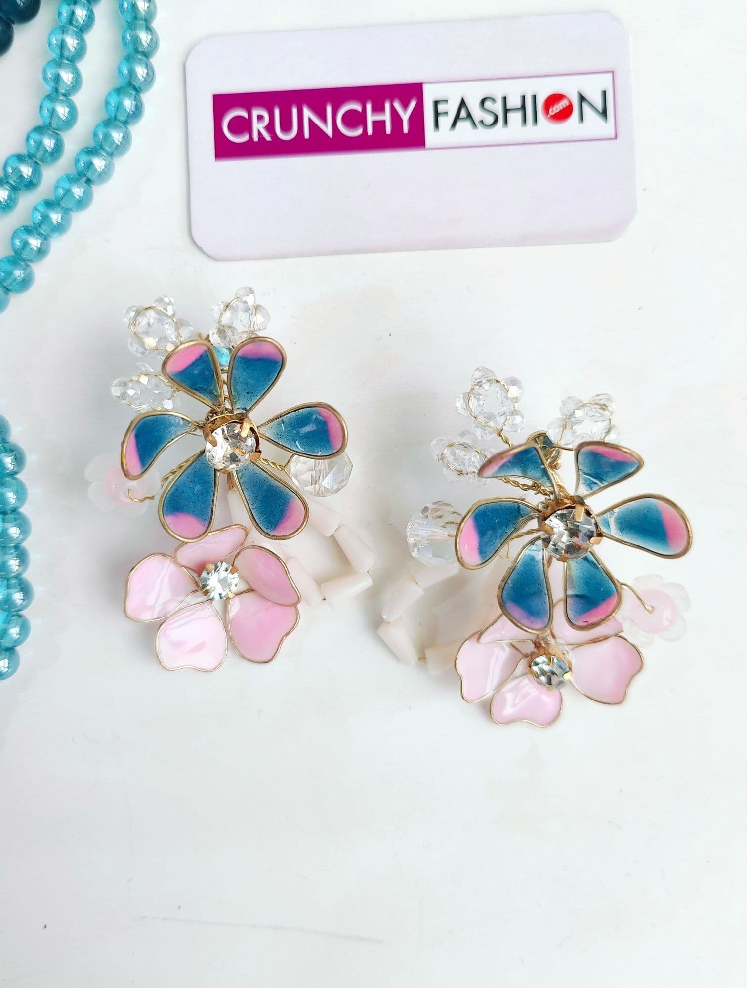 Carnival's Essence: Blue-Pink Floral Resin Earrings for Haldi Festivities