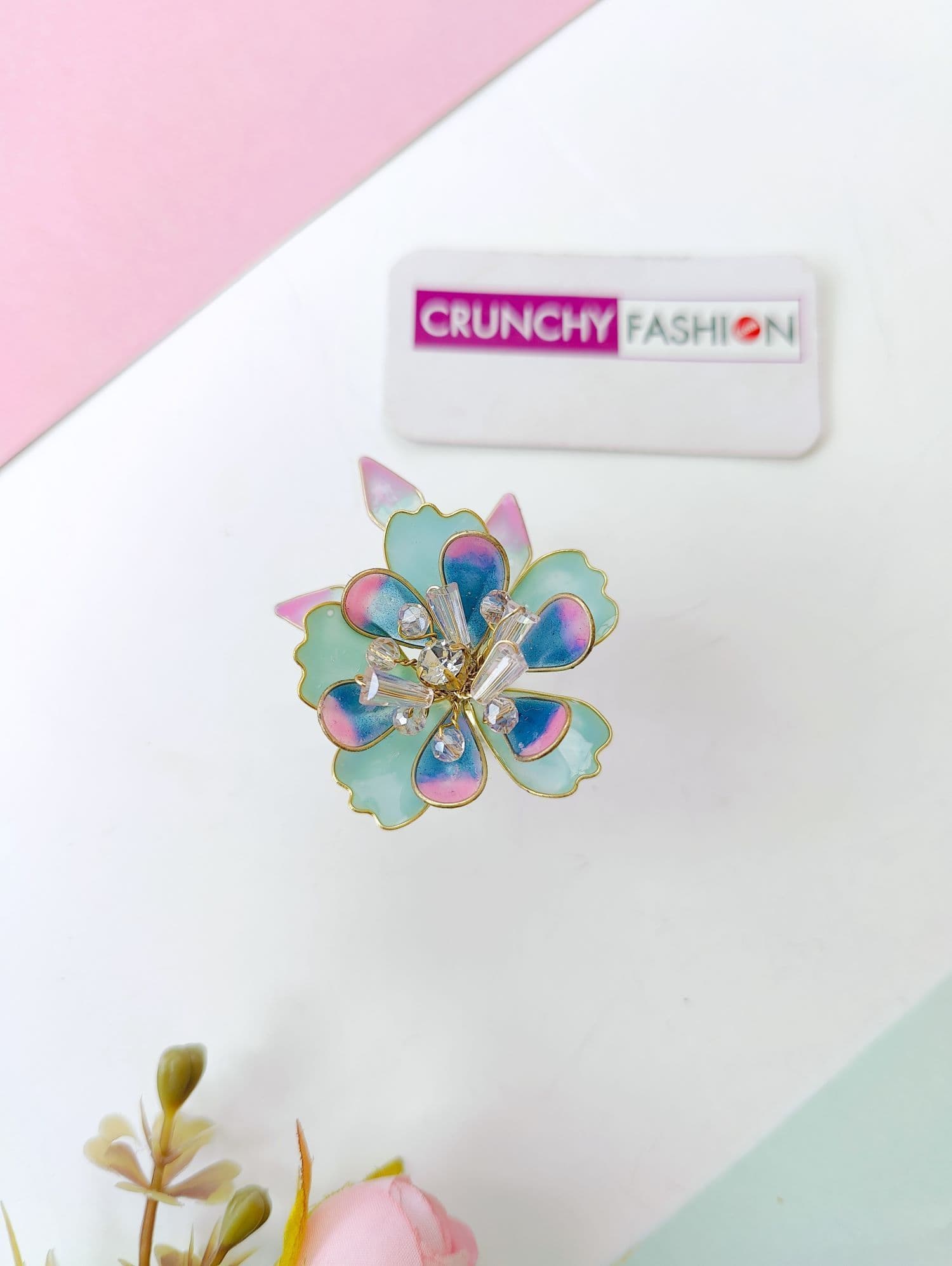 Bridal Bliss Sky-Blue Resin Floral Ring – Handmade Lightweight Jewelry Gift for Girls