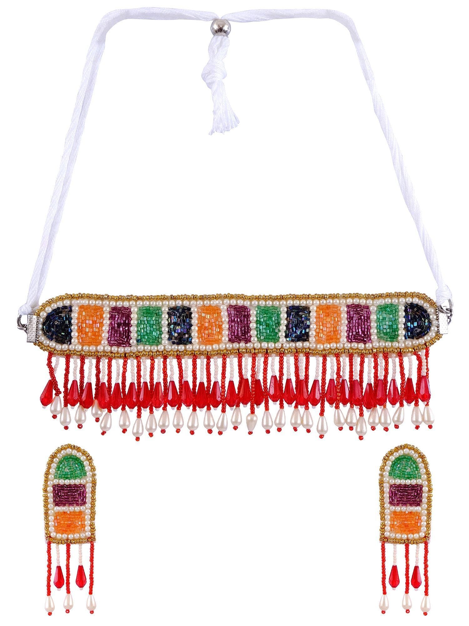 Eclectic Boho Multicoloured Beaded Ensemble with Necklace and Earrings
